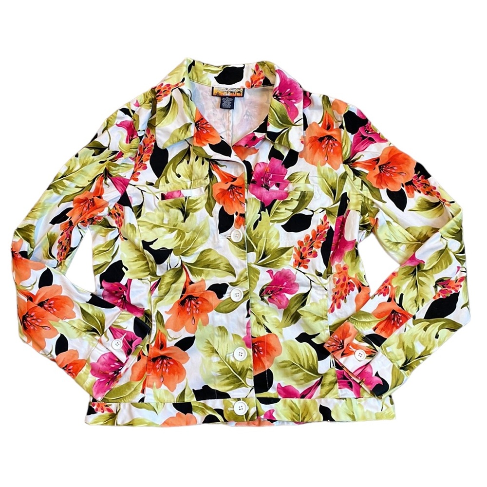 Havana Jacks Cafe Hawaiian Floral Print Button Front Jacket—Women’s Size XL